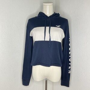 Hollister Cropped Long Sleeve Pullover Top  Size XS Navy Preppy Y2K Sweatshirt